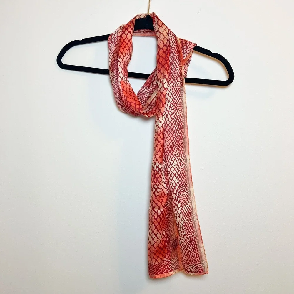 Red‎ Orange Snakeskin Print Scarf 100% Silk Lightweight Neck Scarf Women 52